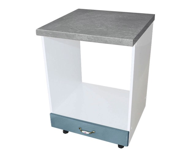 Corp pentru cuptor incorporabil cu sertar Zebra, Alb/MDF Albastru, cu blat beton, 60 x 85 x 60 cm